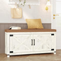 Hzuaneri 39.4" Shoe Storage Bench with Padded Seat and Barn Doors for Entryway, Shoe Rack Bench with Adjustable Shelf, Antique White