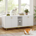 Hzuaneri Cat Litter Box Enclosure for 2 Cats, 55" Hidden Litter Boxes with Double Room, Storage, Plush Ball, Wooden Cat Washroom Furniture, White Gold