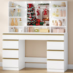 Hzuaneri Large Dressing Table with 10 LED Lights & Mirror, 9 Drawers, 9 Shelves, 3 Colors