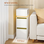 HEXCELEN Nightstand Set of 2, Narrow, Side Table with 2 Drawers and 1 Open Compartment, Bedside Table for Bedroom, Side Table, for Bedroom, Living Room, Modern, White 321203X