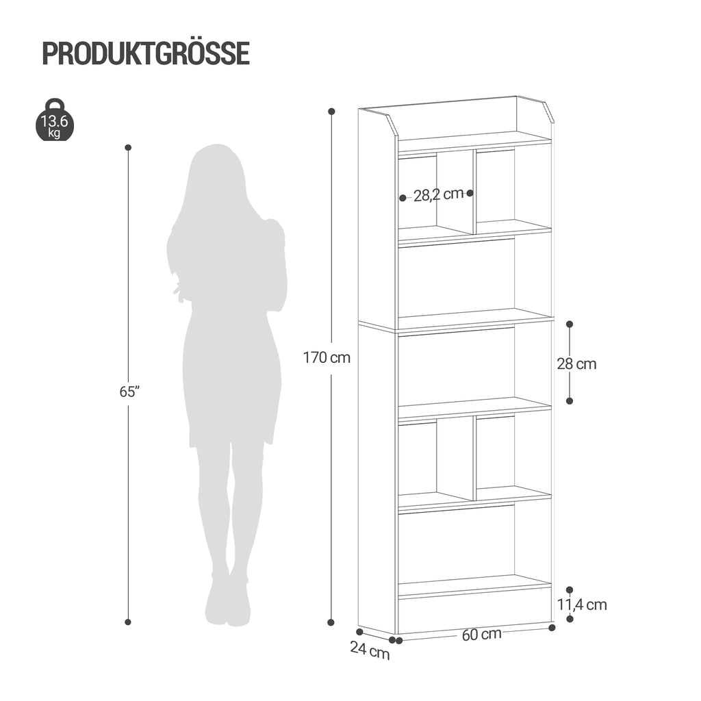 Hzuaneri 6-Cube Bookcase, Freestanding Storage Shelf for Living Room, Office, Bedroom, White