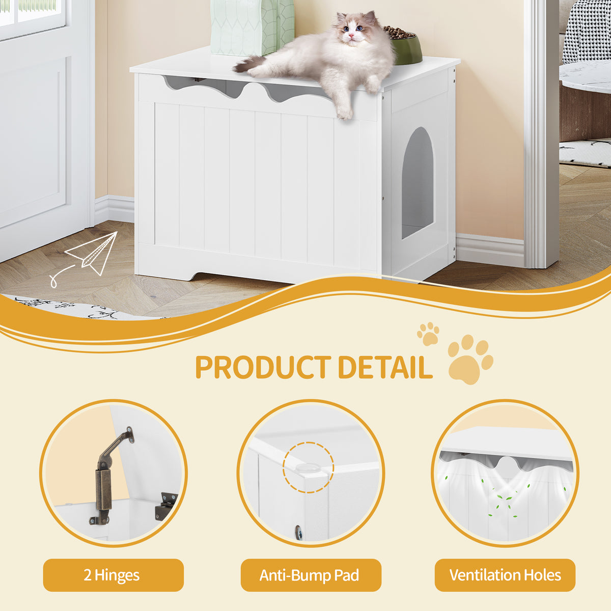 Hzuaneri Cat Cabinet, 70 cm Cat Litter Box Cabinet, Storage Box, White Top Opening Hidden Cat Litter Box Cabinet Furniture, Cat House, 70 x 50 x 53 cm, for Hallways, Bedrooms, CB84803X