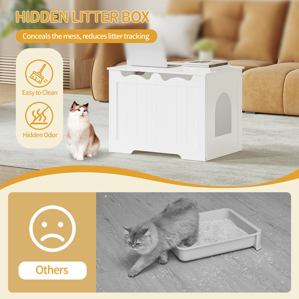 Hzuaneri Cat Cabinet, 70 cm Cat Litter Box Cabinet, Storage Box, White Top Opening Hidden Cat Litter Box Cabinet Furniture, Cat House, 70 x 50 x 53 cm, for Hallways, Bedrooms, CB84803X