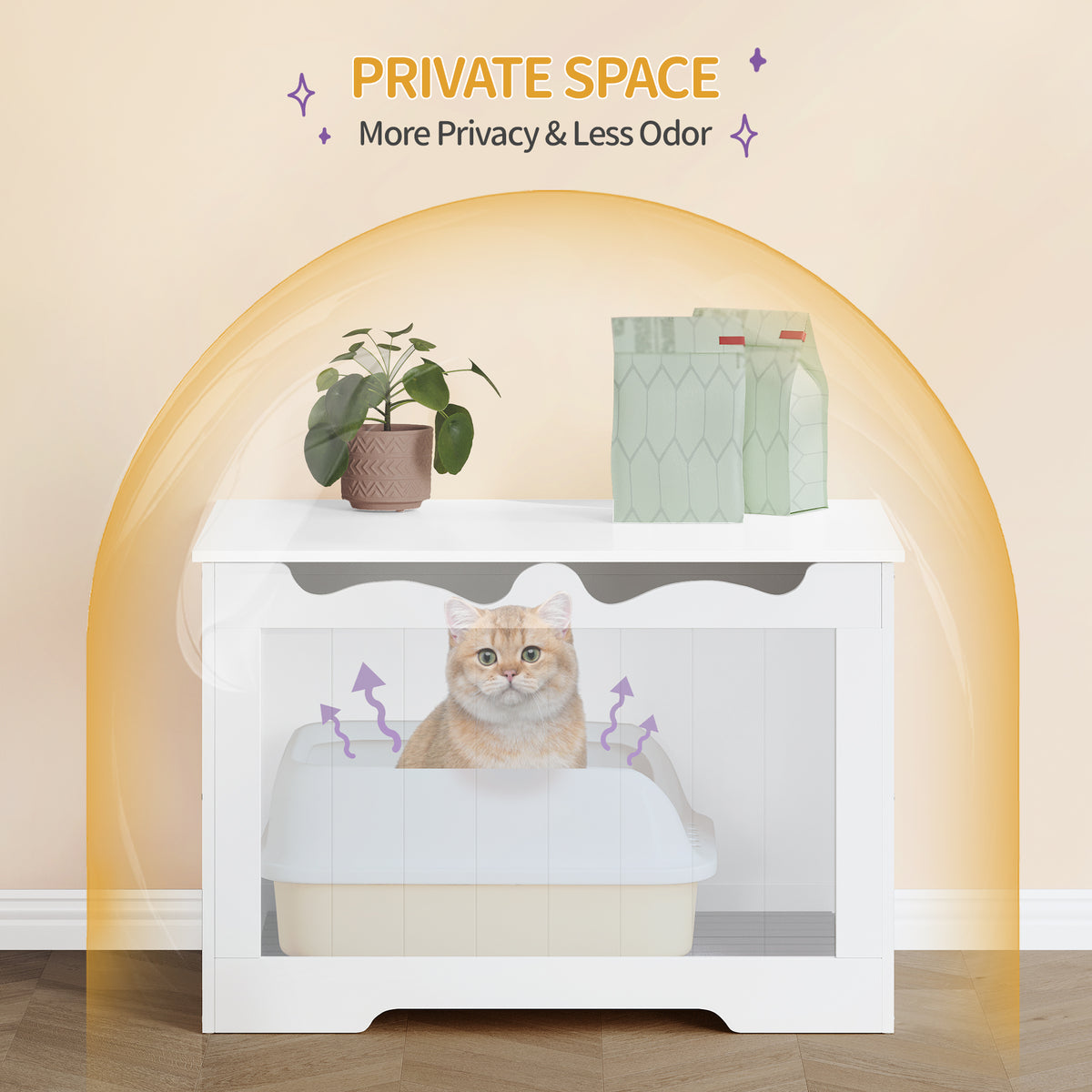 Hzuaneri Cat Cabinet, 70 cm Cat Litter Box Cabinet, Storage Box, White Top Opening Hidden Cat Litter Box Cabinet Furniture, Cat House, 70 x 50 x 53 cm, for Hallways, Bedrooms, CB84803X