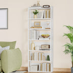 Hzuaneri 7-Tier Wooden Bookshelf, 24x60x182cm Standing Shelf for Bedroom, Living Room & Study, White