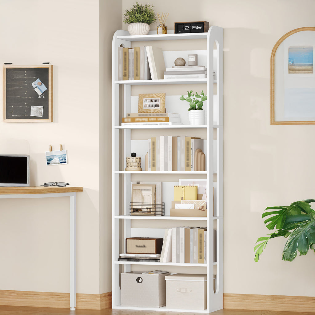 Hzuaneri 7-Tier Wooden Bookshelf, 24x60x182cm Standing Shelf for Bedroom, Living Room & Study, White