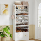 Hzuaneri Shoe Storage Cabinet, 10 Tiers Shoe Cabinet with 2 Cloth Drawers, Wooden Freestanding Shoes Organizer