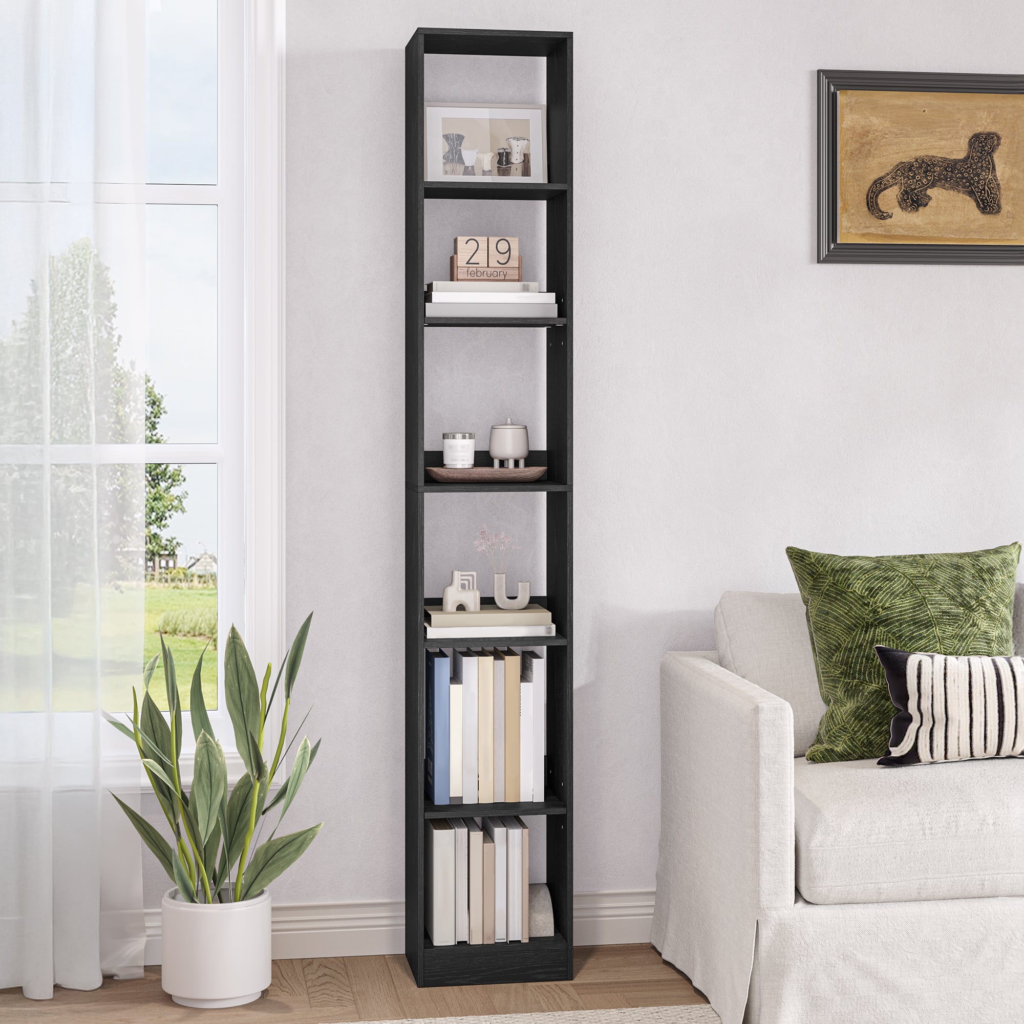 Hzuaneri Modern Bookcase, Open Wooden Storage Shelf for Living Room, Display Organizer