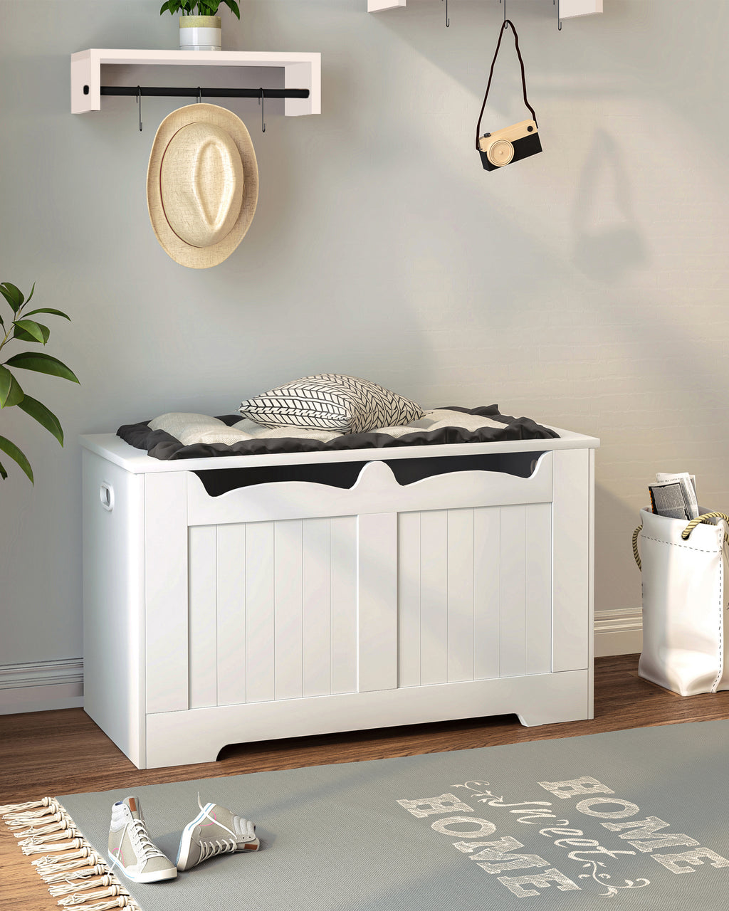 Hzuaneri Storage Bench, 40 x 76 x 48 cm, White – Bench with Storage and 2 Sturdy Hinges; Storage Unit for Hallway, Bedroom, Living Room SB04403X