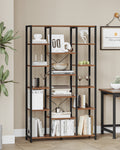 Hzuaneri  6-Level Bookshelf with 15 Adjustable Shelves, Vintage Brown-Black, 30 x 100 x 170 cm