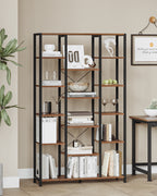 Hzuaneri  6-Level Bookshelf with 15 Adjustable Shelves, Vintage Brown-Black, 30 x 100 x 170 cm