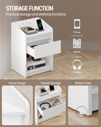 Hzuaneri Bedside Table with LED Light & Charging Station, 2 USB Ports & Outlets, Storage Drawer