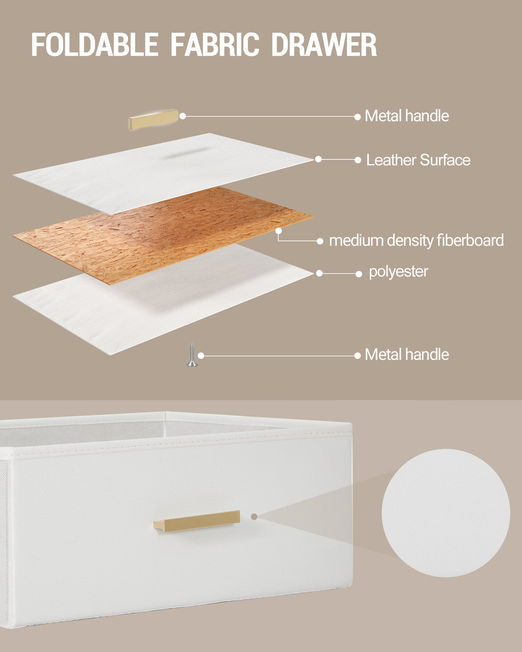 Hzuaneri Bedside Table Set of 2 with LED Lights & Charging Station, 3 Fabric Drawers, USB Ports & Sockets, White