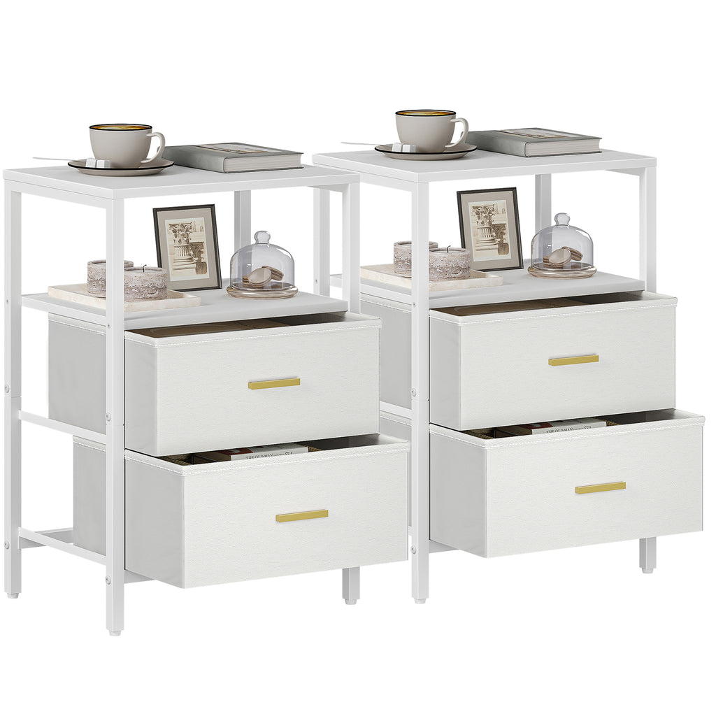 Hzuaneri Bedside Table Set of 2 with 2 Fabric Drawers & Shelf, Nightstand for Bedroom and Living Room, White