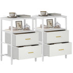 Hzuaneri Bedside Table Set of 2 with 2 Fabric Drawers & Shelf, Nightstand for Bedroom and Living Room, White