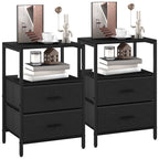 Hzuaneri Bedside Table Set of 2 with 2 Fabric Drawers & Shelf, Nightstand for Bedroom and Living Room, Black