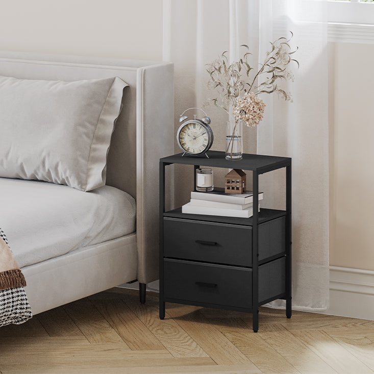Hzuaneri Bedside Table Set of 2 with 2 Fabric Drawers & Shelf, Nightstand for Bedroom and Living Room, Black