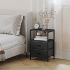 Hzuaneri Bedside Table Set of 2 with 2 Fabric Drawers & Shelf, Nightstand for Bedroom and Living Room, Black