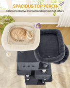Hzuaneri Large Cat Tree, 193 cm High, XXL Cat Tree, with 7 Scratching Posts, 3 Caves, 2 Platforms, 2 Plush Balls, Basket