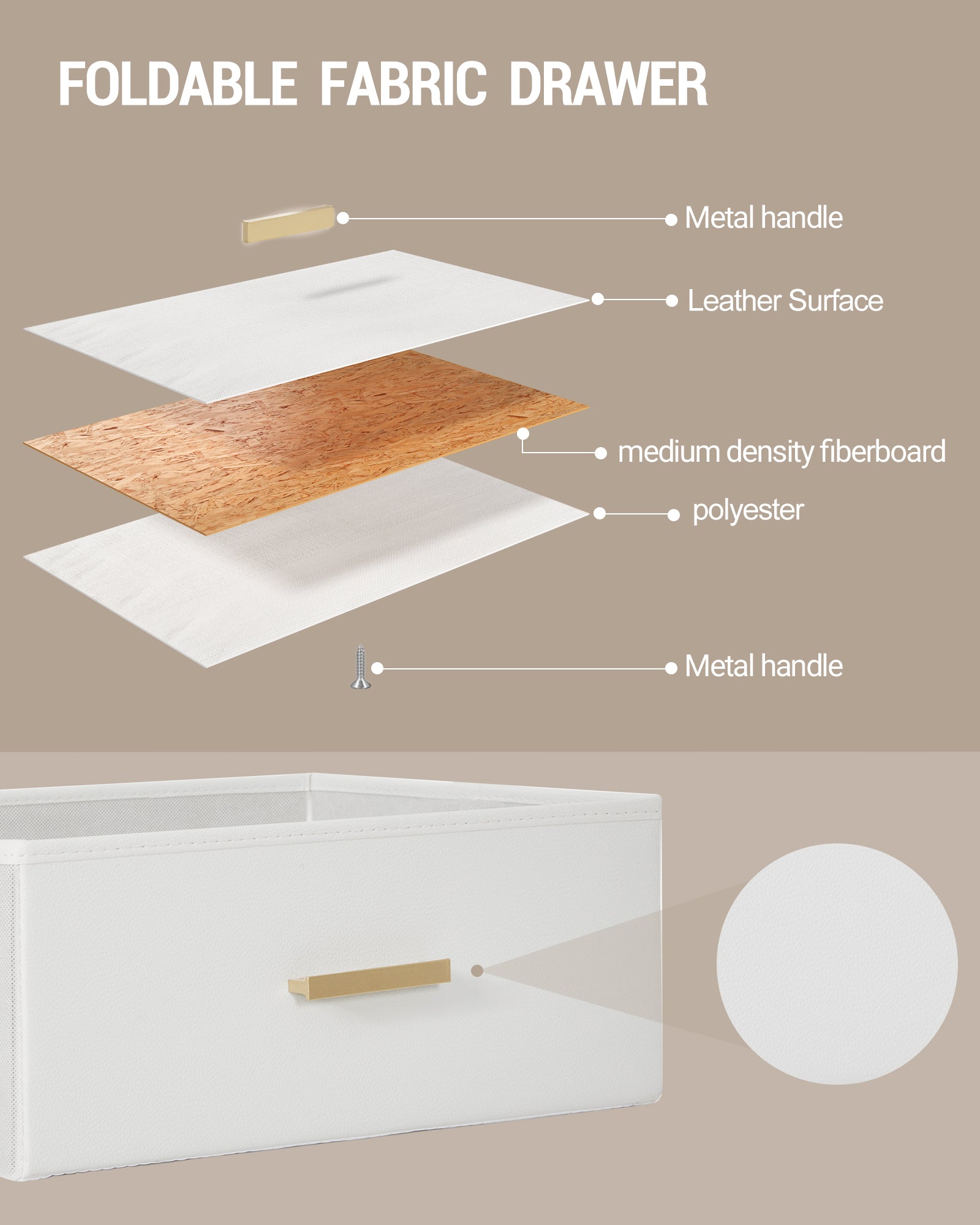 Hzuaneri Bedside Table with LED Lights & Charging Station, 3 Fabric Drawers, USB Ports & Power Outlets, White