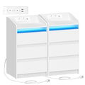 Hzuaneri Nightstand with Charging Station & LED, 3 Drawers, 2 AC Outlets & 2 USB Ports, White