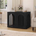 Hzuaneri Wooden Dog Crate Furniture, 31.5" Indoor Dog Kennel with Cushion, Dog Cage for Small Medium Dogs, Decorative Pet House Side End Table, Chew-Resistant, Black