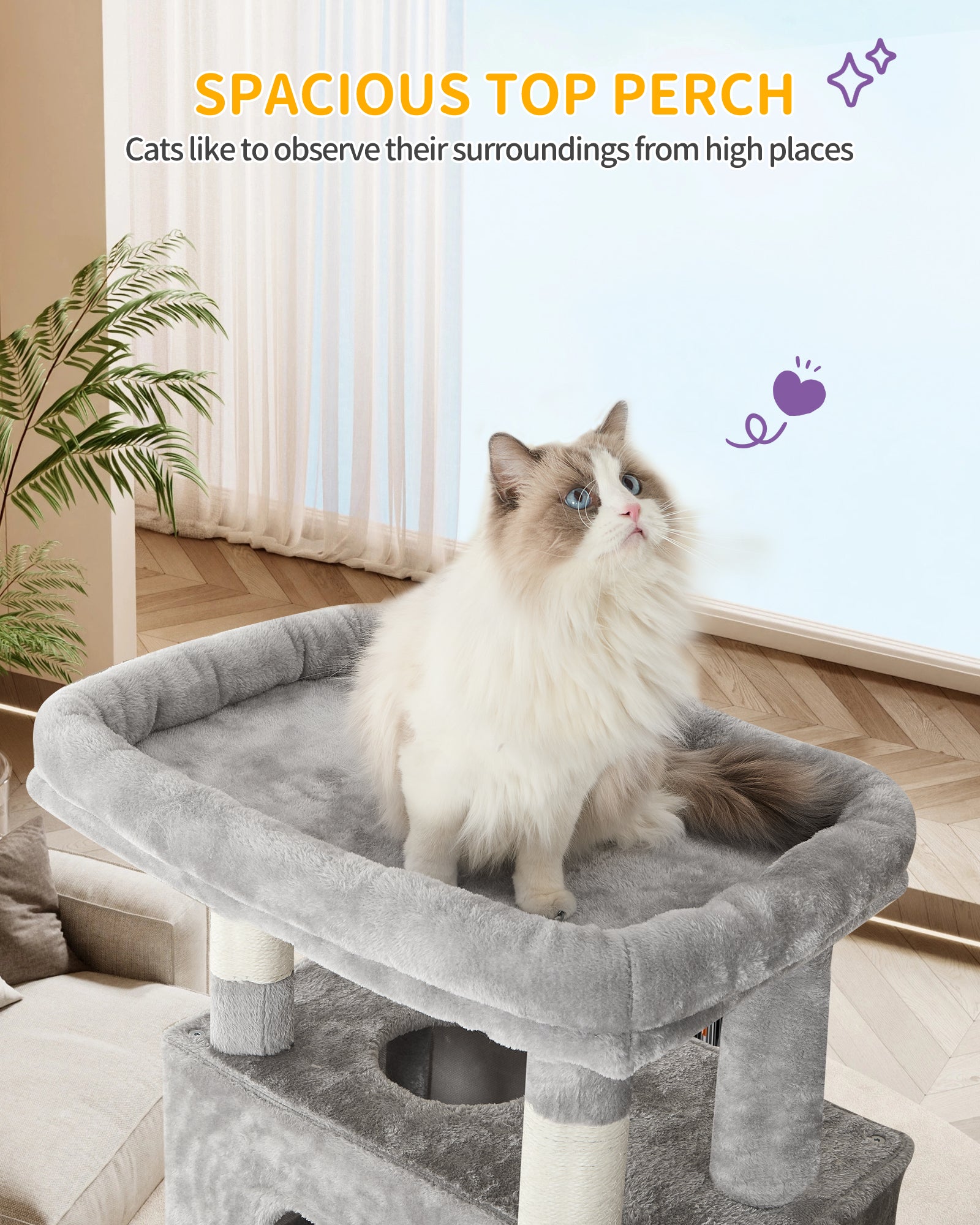 Hzuaneri Cat Tree,  Large Cat Tower for Indoor Cats, Multi-Level Cat House with Condo