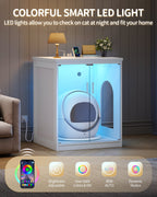 Hzuaneri Extra Large Cat Litter Box Enclosure, Self-Cleaning Hidden Cabinet with Glass Door and RGB Light, Modern,White