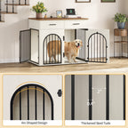Hzuaneri 43.3'' Dog Crate Furniture for Large Dog, Indoor Dog Kennel with 2 Storage Drawers, Charging Station, Wooden Dog Cage End Table Kennel, White Brown