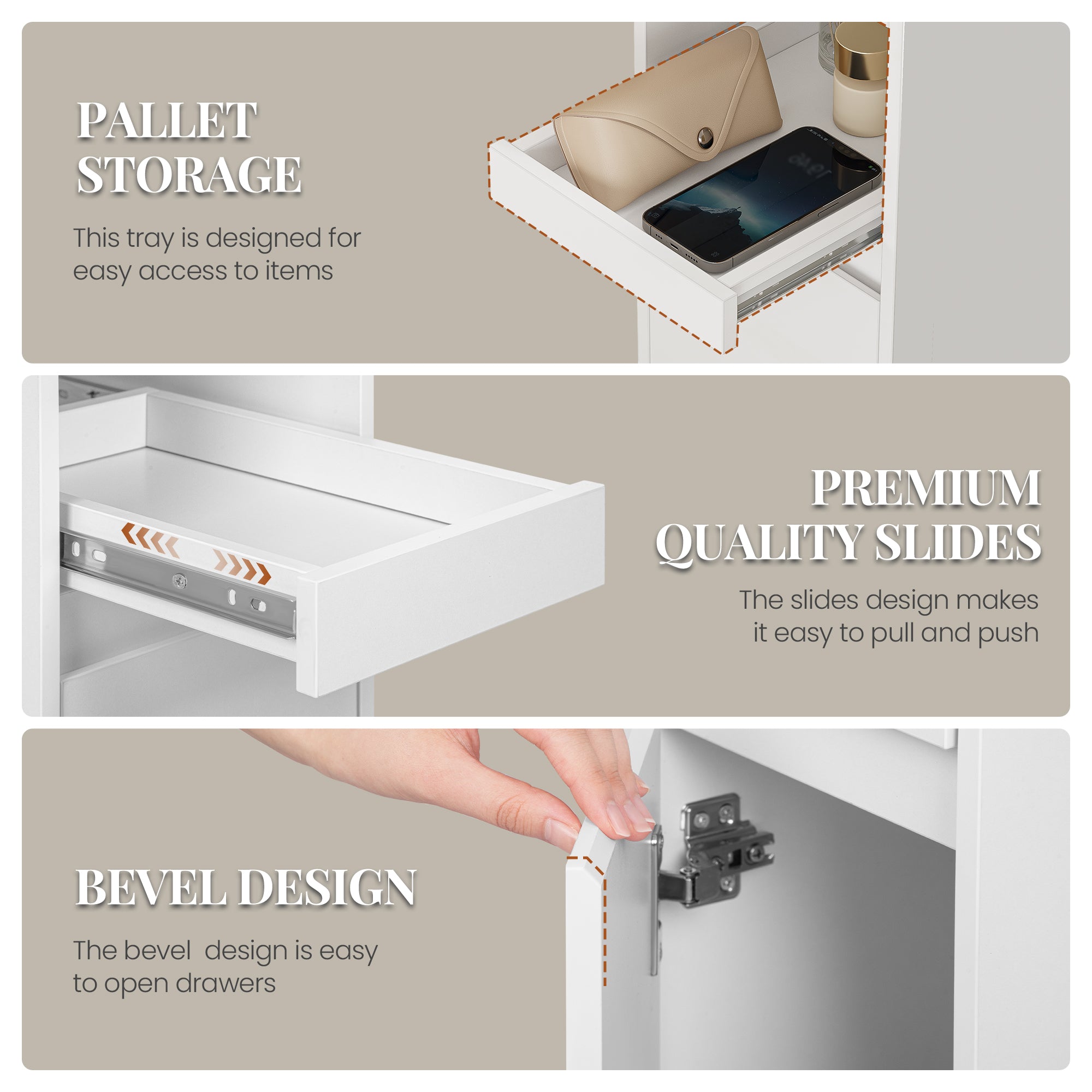 HEXCELEN Narrow Nightstand Set of 2, Nightstands with Tray, Side Table with 1 Door, Side Table with 2 Hooks, Space-Saving, for Bedroom, Living Room, Modern Style, White, 35 × 24 × 64 cm 301203X