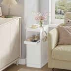 HEXCELEN Narrow Nightstand Set of 2, Nightstands with Tray, Side Table with 1 Door, Side Table with 2 Hooks, Space-Saving, for Bedroom, Living Room, Modern Style, White, 35 × 24 × 64 cm 301203X
