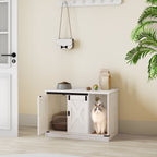 Hzuaneri 31.5" Cat Litter Box Enclosure, Hidden Cabinet Furniture with Bell for Indoor Cat, Farmhouse Style, White