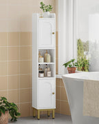 Bathroom Storage Cabinet, Narrow Bathroom Cabinet for Small Spaces with 2 Doors, 4 Adjustable Feet, Slim Freestanding Design, White