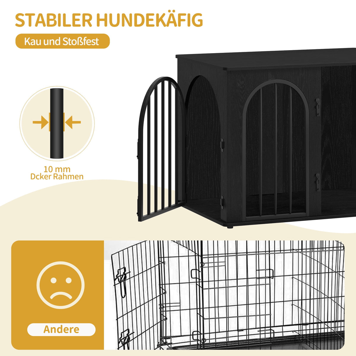 Hzuaneri Wooden Dog Crate Furniture, 31.5" Indoor Dog Kennel with Cushion, Dog Cage for Small Medium Dogs, Decorative Pet House Side End Table, Chew-Resistant, Black