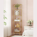 Hzuaneri 5-Tier Tall Bookshelf, Arched Bookcase with Tempered Glass Shelves, Modern Arched Display Racks for Bedroom, Bathroom, Home Office, Steel Frame, Gold, 11.8"D x 13.7"W x 59"H