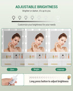 Hzuaneri Dressing Table with LED Lights Mirror, Adjustable Brightness, 2 Drawers & Cabinet, White