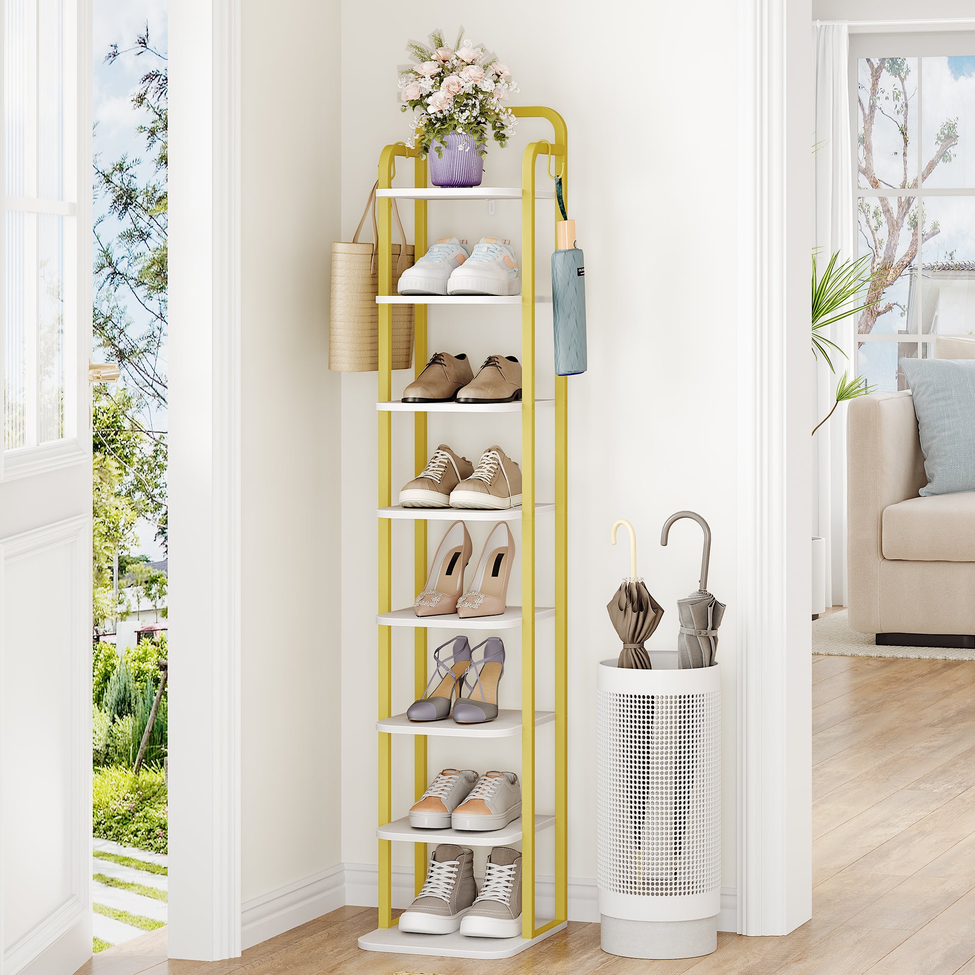 Hzuaneri Adjustable 8-Tier Vertical Shoe Rack, Space Saving Shoe Storage Unit