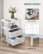 Hzuaneri Bedside Table Set of 2 with 2 Fabric Drawers & Shelf, Nightstand for Bedroom and Living Room, White