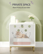 Hzuaneri Cat Cabinet, Cat Litter Box, Cat Toilet Cabinet, Cat House with Door, Wooden Side Table for Pet House White and Gold