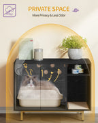 Cat Litter Box Enclosure 39.4" with Storage, Wooden Cabinet with Sisal Mat for Living Room, Black and Gold