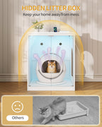 Hzuaneri Extra Large Cat Litter Box Enclosure, Self-Cleaning Hidden Cabinet with Glass Door and RGB Light, Modern,White