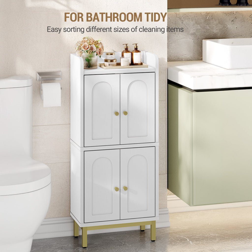 Hzuaneri Bathroom Storage Cabinet, 32.7" H Freestanding Multi‑Room Floor Organizer with 4 Doors & Adjustable Feet for Living Room, Kitchen & Compact Spaces, White
