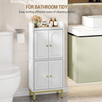 Hzuaneri Bathroom Storage Cabinet, 32.7" H Freestanding Multi‑Room Floor Organizer with 4 Doors & Adjustable Feet for Living Room, Kitchen & Compact Spaces, White