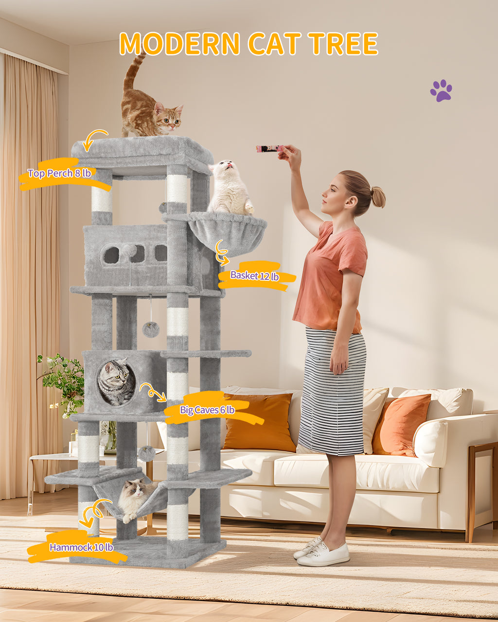Hzuaneri Cat Tree,  Large Cat Tower for Indoor Cats, Multi-Level Cat House with Condo