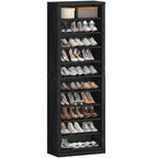 Hzuaneri Farmhouse Tall Shoe Cubby Organizer, 10‑Tier 71.3" H Freestanding Wooden Shoe Storage Rack, Holds 27‑30 Pairs, for Entryway & Living Room, Black