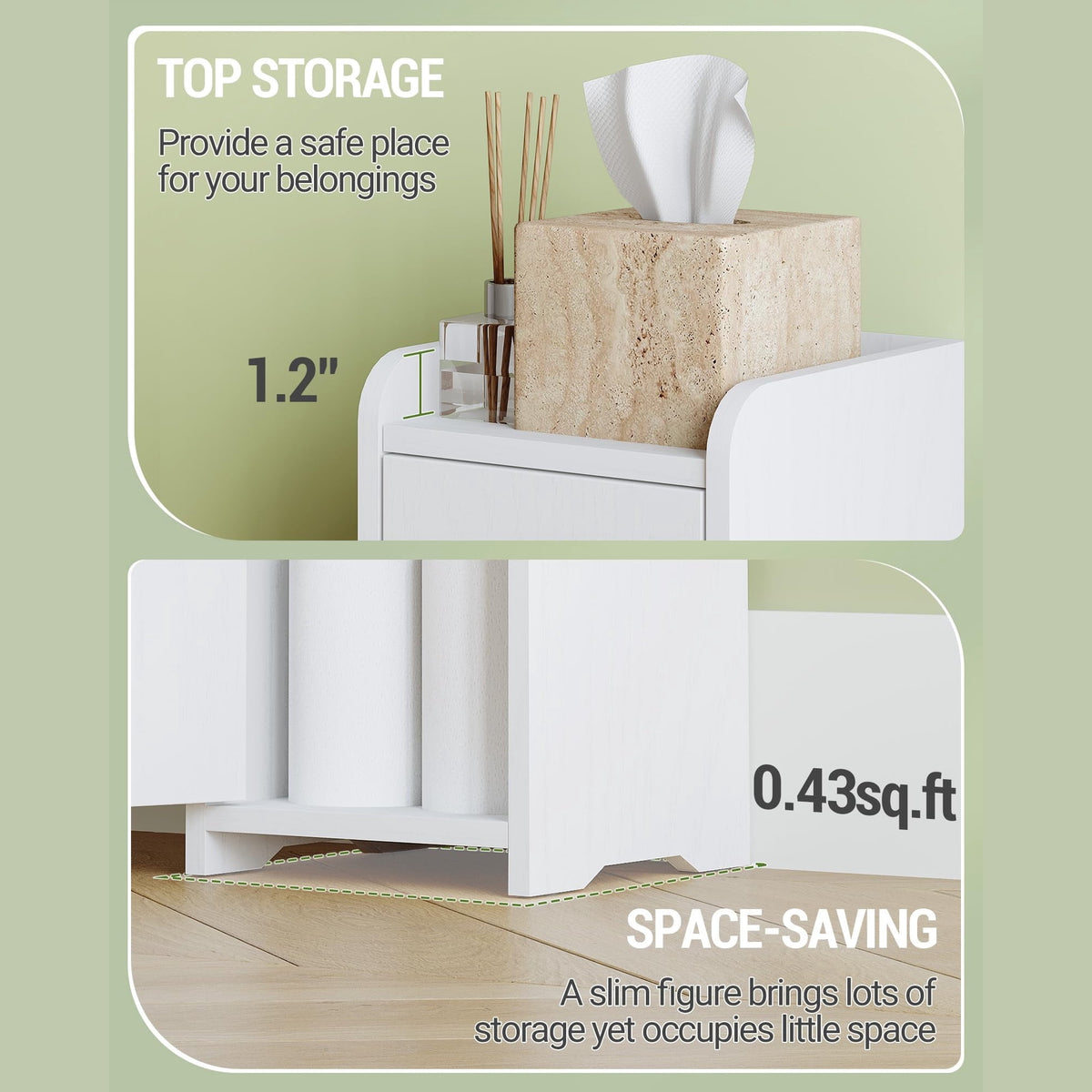 Hzuaneri Bathroom Storage Cabinet, 29.5" Tall Small Freestanding Corner Cabinet with 2 Doors & Adjustable Shelf, Space‑Saving Narrow Organizer for Compact Bathroom Spaces, White