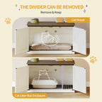 Hzuaneri 39.4 inch Cat Litter Box Enclosure, Hidden Litter Box Furniture Cabinet with Cushion for Cat, Wooden Cat House Reversible Entrance Left or Right Side, Rustic White and Brown