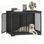 Hzuaneri Dog Crate Furniture with Barn Door, 43.3" Wood Heavy Duty Dog Crate Kennel for Medium/Large Dogs, End Side Table, Farmhouse Style, Black