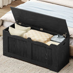 Hzuaneri 43.3" Large Storage Chest, Wooden Storage Bench with 2 Hinges, Lift-Top Chest Organizer for Living Room, Bedroom, Entryway, Black