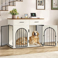 Hzuaneri 43.3'' Dog Crate Furniture for Large Dog, Indoor Dog Kennel with 2 Storage Drawers, Charging Station, Wooden Dog Cage End Table Kennel, White Brown